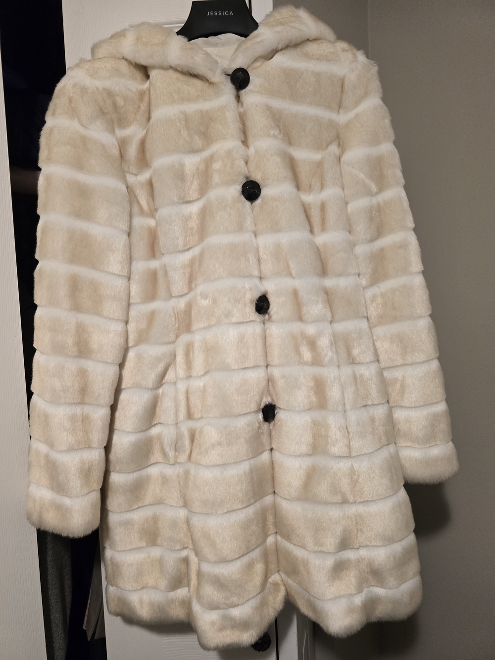 Y2K Vintage Jessica Cream Hooded Faux Fur Peacoat